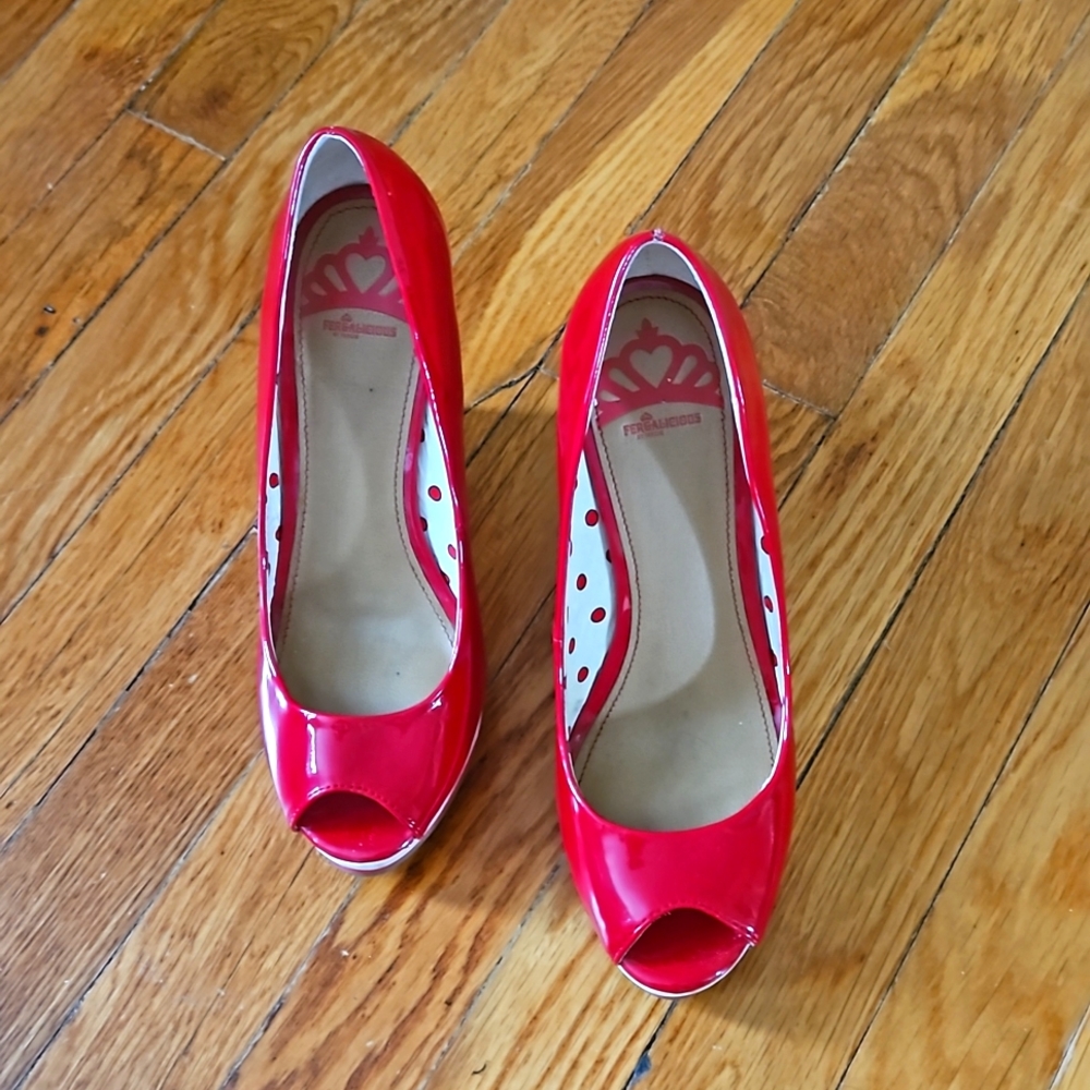 Fergalicious patent red platforms size 7